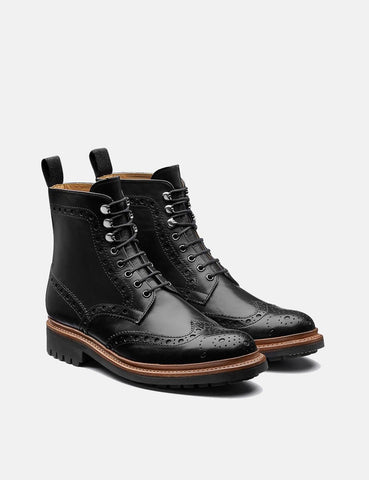 Grenson Fred Brogue Boot (handgemalt) - Schwarz