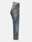 Nudie dünner Lin Jeans (Super Enge) - Mid Authentic Power Blue