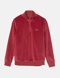 Stussy Velour Langarm-Zip Mock Sweatshirt - Maroon