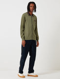 Stussy Perry Zip Langarm Knit Polo-Hemd - Olivgrün