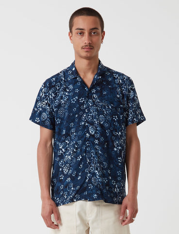 Stan Kelapa Ray Short Sleeve Bandana Shirt - Indigo Blue