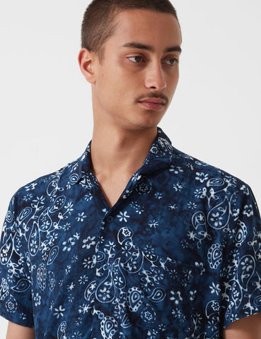 Stan Kelapa Ray Short Sleeve Bandana Shirt - Indigo Blue