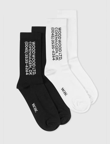 Wood Wood Gail 2-Pack Socken - Weiß / Schwarz