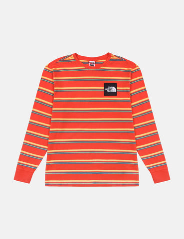 North Face Boruda Langarm-T-Shirt (Stripe) - Fiery Red