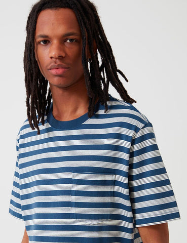 Patagonia Organic Cotton Midweight Taschen-T-Shirt (Striped) - Stein Blau