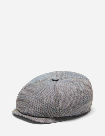 Stetson 4-Panel Flat Cap (Leinen) - Braun / Blue Check