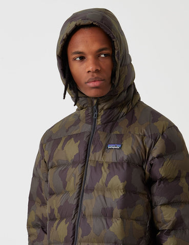 Patagonia Hallo Loft Down-Bunker Camo Kapuzenjacke - Tinte Schwarz