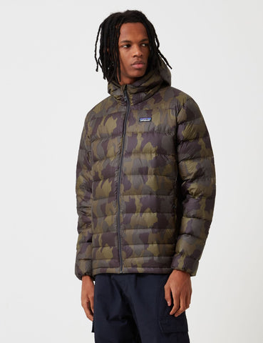 Patagonia Hallo Loft Down-Bunker Camo Kapuzenjacke - Tinte Schwarz