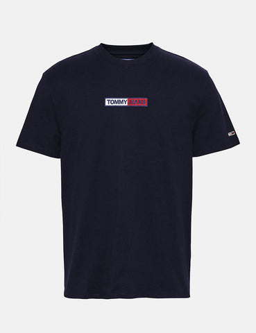 Tommy Jeans Box-Logo-T-Shirt (gestickt) - Schwarz