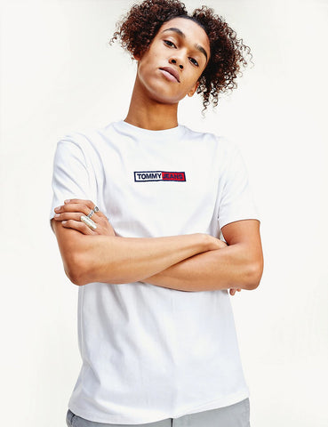 Tommy Jeans Box-Logo-T-Shirt (gestickt) - Weiß