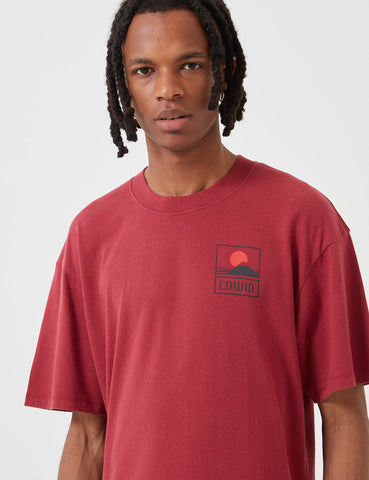 Edwin Sonnenuntergang auf dem Berg Fuji T-Shirt - Rubin Wine Red