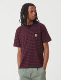 Carhartt-WIP Haldon Taschen-T-Shirt - Haldon Streifen Dark Navy / Merlot