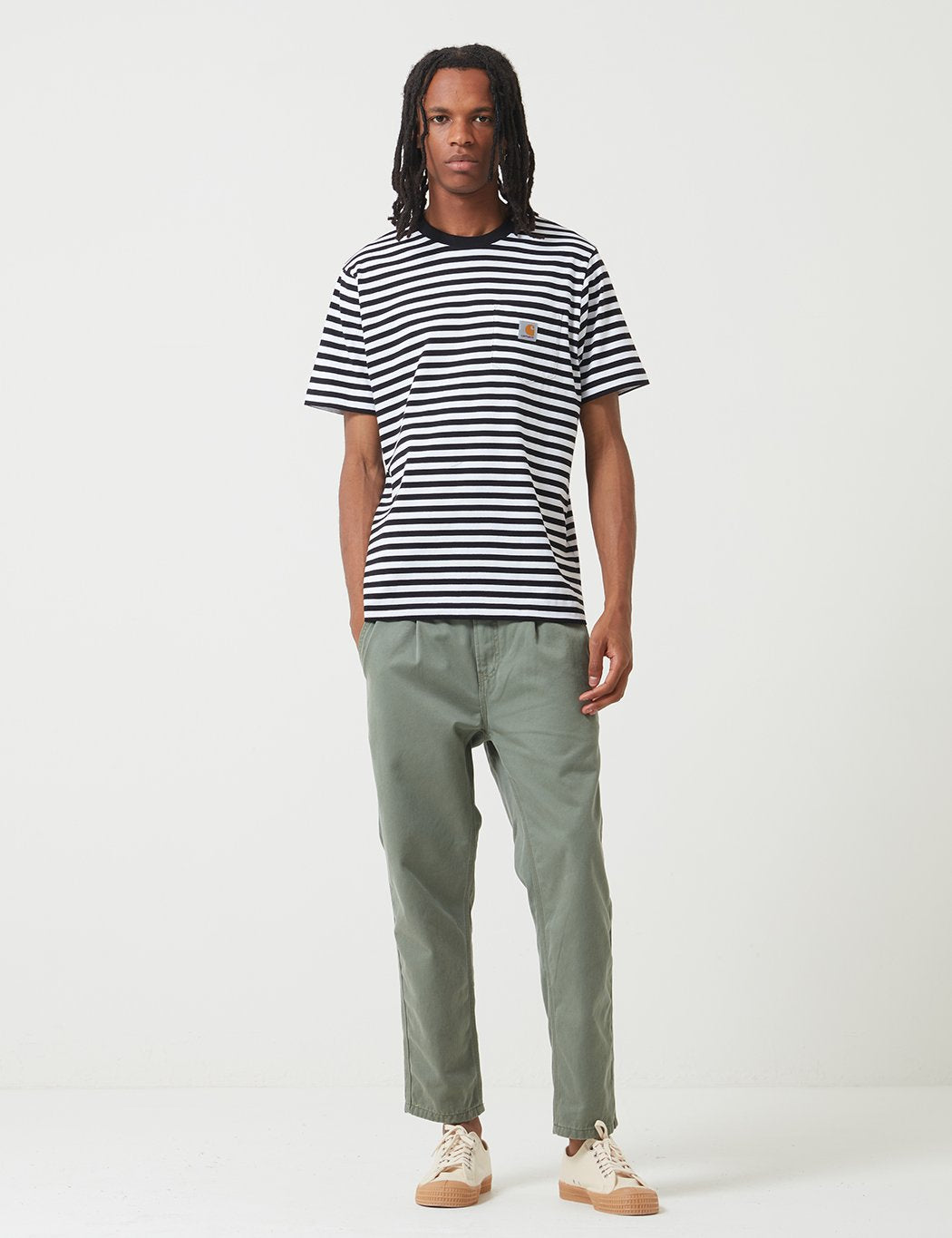 Carhartt-WIP Haldon Taschen-T-Shirt - Haldon Streifen Schwarz / Weiß