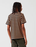 Carhartt-WIP Oakland Streifen-T-Shirt - Dark Navy / Pop orange