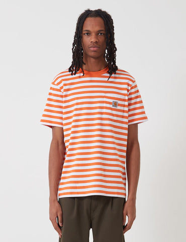 Carhartt-WIP Scotty Taschen-T-Shirt (Stripe) - Uhrwerk Orange / Weiß