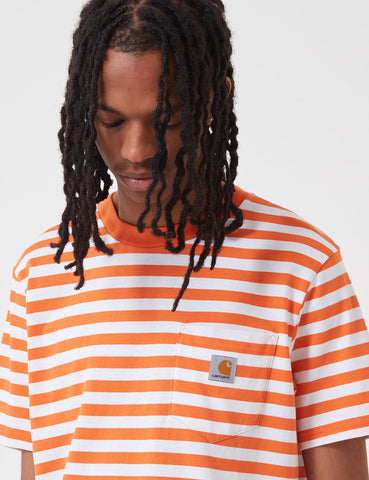 Carhartt-WIP Scotty Taschen-T-Shirt (Stripe) - Uhrwerk Orange / Weiß