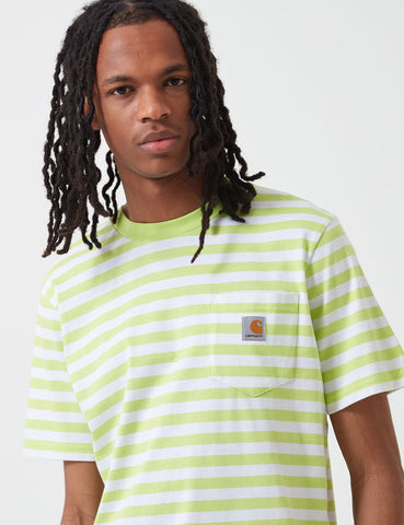 Carhartt-WIP Scotty Taschen-T-Shirt (Stripe) - Lime Grün / Weiß