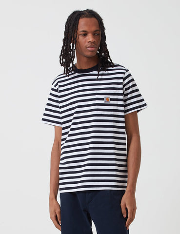 Carhartt-WIP Scotty Taschen-T-Shirt (Stripe) - Dark Navy Blue / White