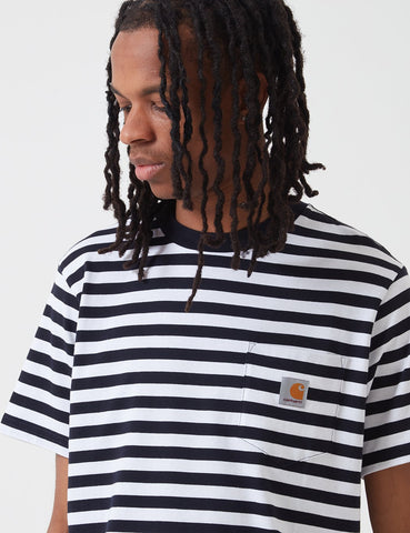 Carhartt-WIP Scotty Taschen-T-Shirt (Stripe) - Dark Navy Blue / White