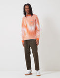 Carhartt-WIP Scotty Langarm-Taschen-T-Shirt (Stripe) - Uhrwerk Orange / Weiß