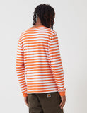 Carhartt-WIP Scotty Langarm-Taschen-T-Shirt (Stripe) - Uhrwerk Orange / Weiß