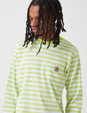 Carhartt-WIP Scotty Langarm-Taschen-T-Shirt (Stripe) - Lime Grün / Weiß