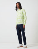 Carhartt-WIP Scotty Langarm-Taschen-T-Shirt (Stripe) - Lime Grün / Weiß