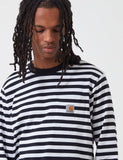 Carhartt-WIP Scotty Langarm-Taschen-T-Shirt (Stripe) - Dark Navy Blue / White