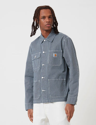 Carhartt-WIP Michigan Denim Mantel (Hickory Stripe) - Blau / Weiß Rinsed