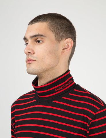 Calvin Klein Stripe L / S Pullover mit Stehkragen - CK Schwarz / Rot