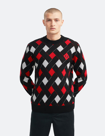 Fred Perry Jacquard Crew Neck Pullover - Schwarz