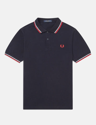 Fred Perry Twin Tipped Polo Shirt - Navy / Weiß / Rot