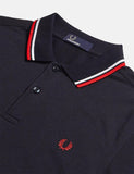 Fred Perry Twin Tipped Polo Shirt - Navy / Weiß / Rot