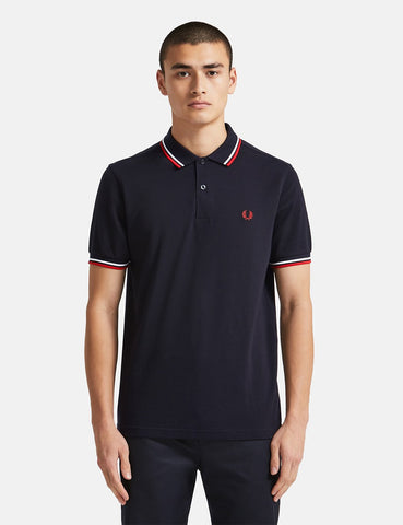 Fred Perry Twin Tipped Polo Shirt - Navy / Weiß / Rot