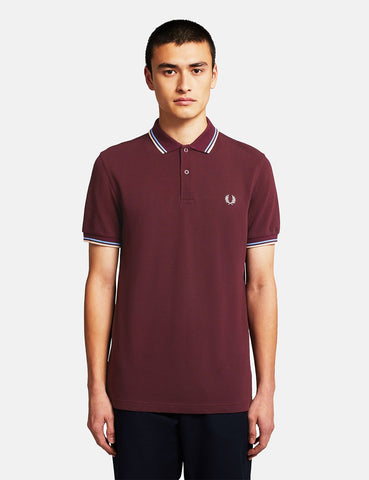 Fred Perry mit Doppelstreifen-Polo-Hemd - Mahagoni / Sky / Natural