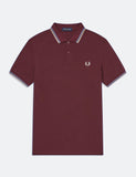 Fred Perry mit Doppelstreifen-Polo-Hemd - Mahagoni / Sky / Natural