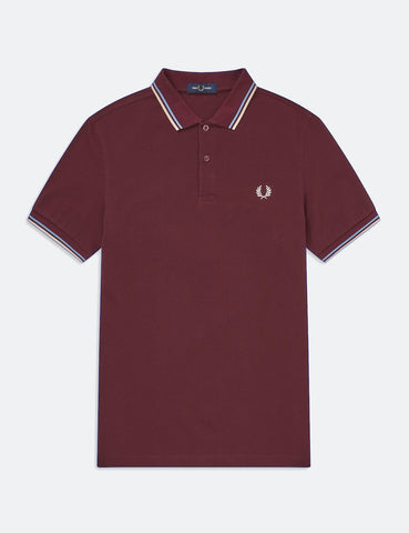 Fred Perry mit Doppelstreifen-Polo-Hemd - Mahagoni / Sky / Natural