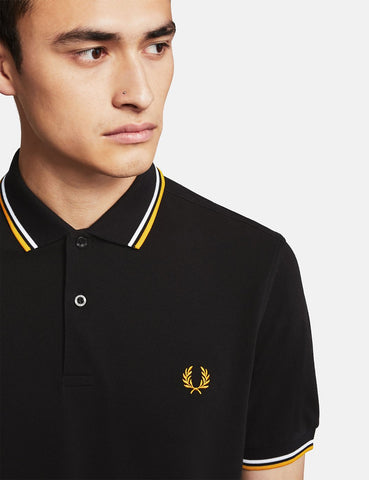 Fred Perry mit Doppelstreifen-Polo-Hemd - Schwarz / Weiß / Gold