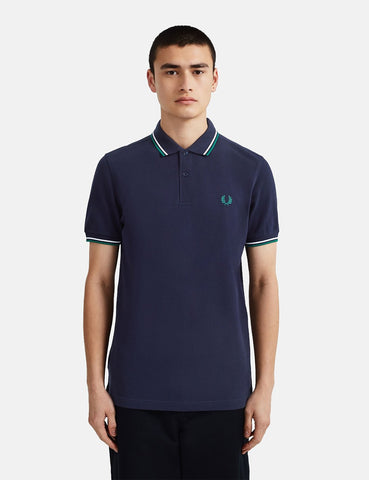 Fred Perry mit Doppelstreifen-Polo-Hemd - Carbon-Blau / Weiß / Grün Raf