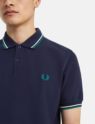 Fred Perry mit Doppelstreifen-Polo-Hemd - Carbon-Blau / Weiß / Grün Raf