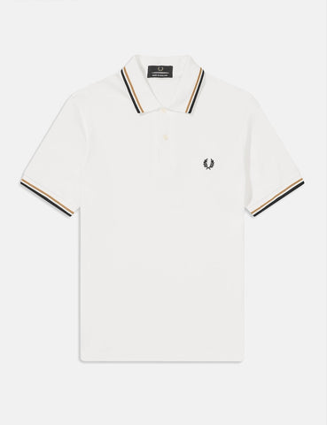 Fred Perry mit Doppelstreifen-Polo-Hemd - Snow White / Gold / Schwarz