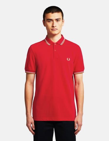 Fred Perry mit Doppelstreifen-Polo-Hemd - Jester Rot / Weiß / Champagne