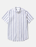 Norse Projects Theo Oxford Kurzarmhemd (Wide Stripe) - Marine-Blau