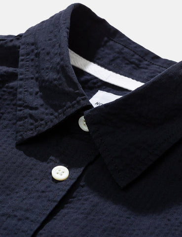 Norse Projects Osvald Seersucker SS Shirt - Dark Navy