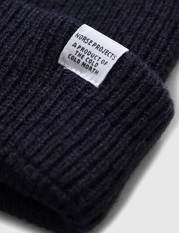 Norse Projects Strickmütze Brushed (Wolle) - Marine-Blau