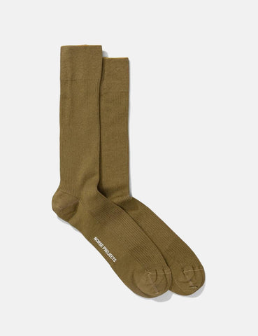 Norse Projects Bjarki Mercerized Rib Socken - Messing