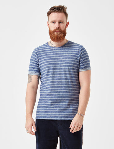 Suit Bobby Jaquard Stripe T-Shirt - Indigo Blue