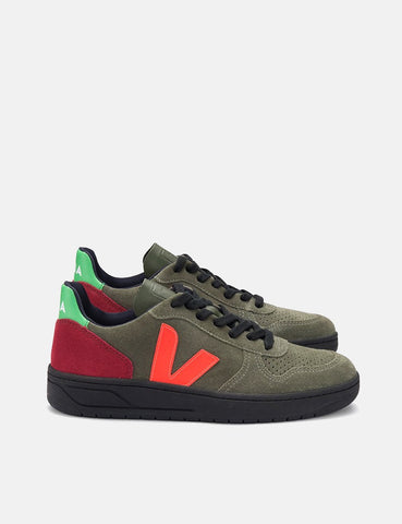 Veja V-10 Bastille Trainers - Olive Multico-Fluo / Schwarz Sole