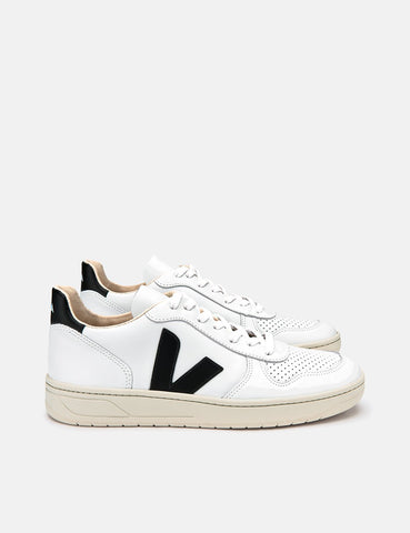 Frauen Veja V-10 Lederturnschuhe - Extra Weiß / Schwarz