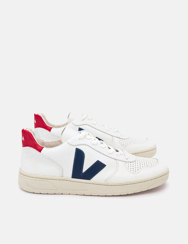 Veja V-10 Lederturnschuhe - Extra Weiß / Nautico Blau / Pekin Red